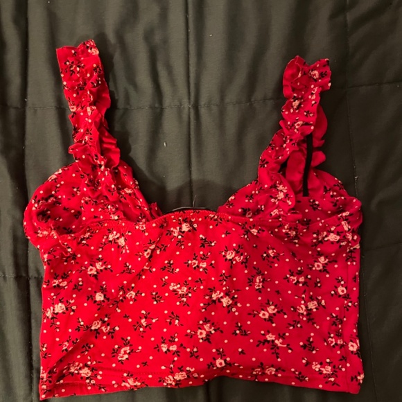 Red floral crop top - Picture 3 of 3